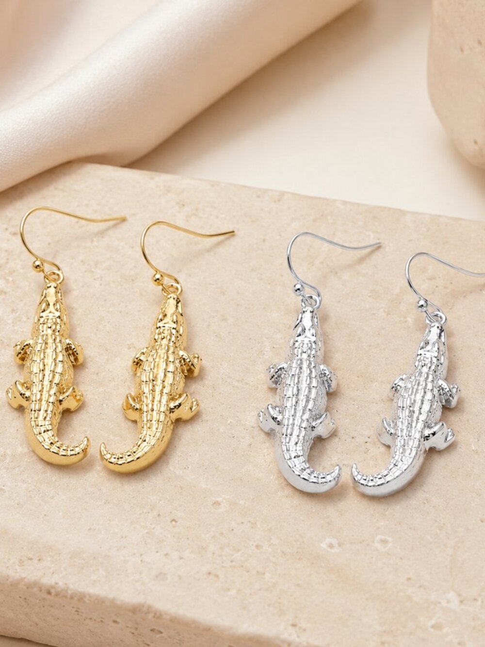 Dainty Dangle Alligator Crocodile Silver Gold Plated Florida Gators Earrings